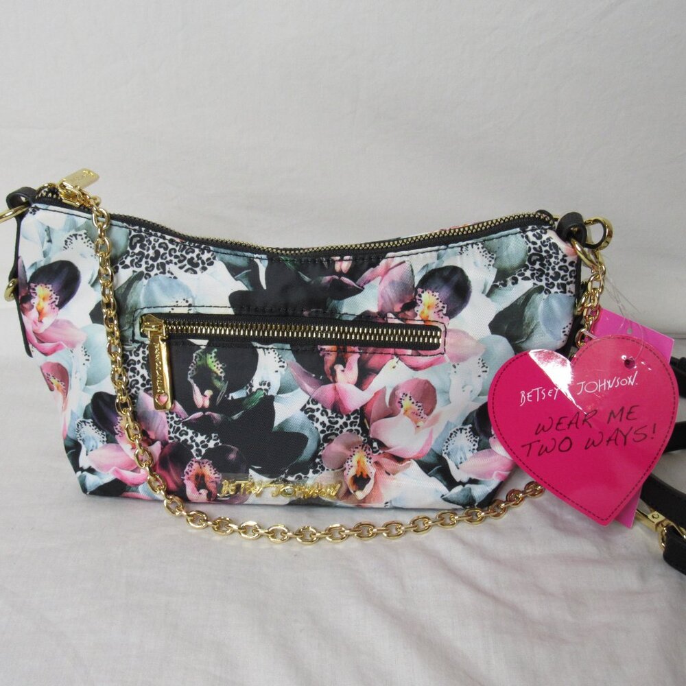 Betsey Johnson Crossbody Leopard Floral Print Wear Two Ways Bag New NWT